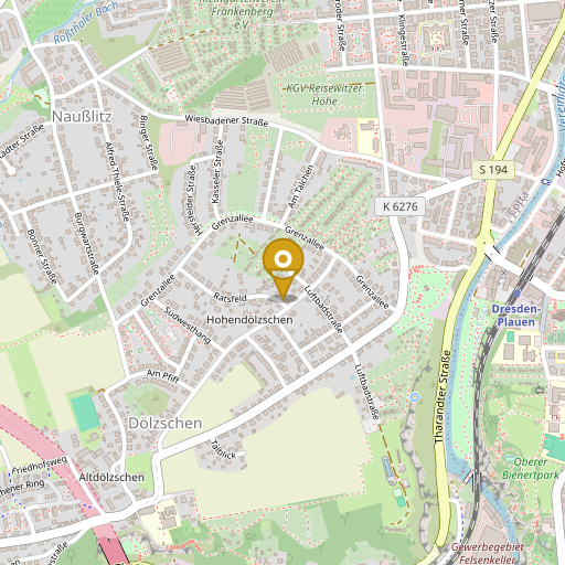 Recorte de OpenStreetMap con marcador en la sede de Dresde