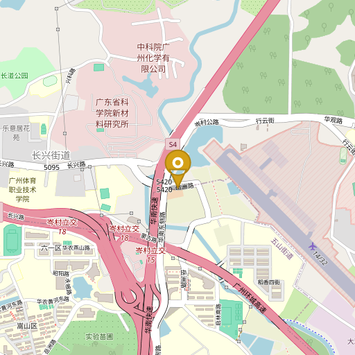 Recorte de OpenStreetMap con marcador en la empresa hermana de Guangzhou